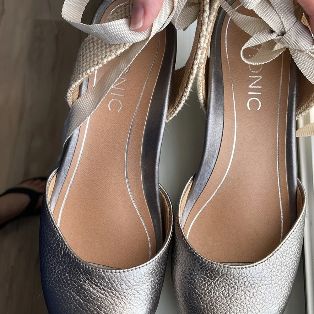 Women's Metallic Taupe Espadrille Wedge with Ankle Tie